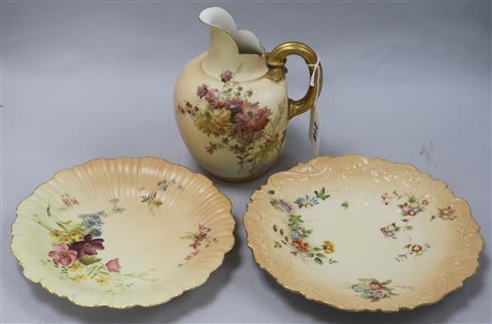 A Royal Worcester blush jug and two plates
